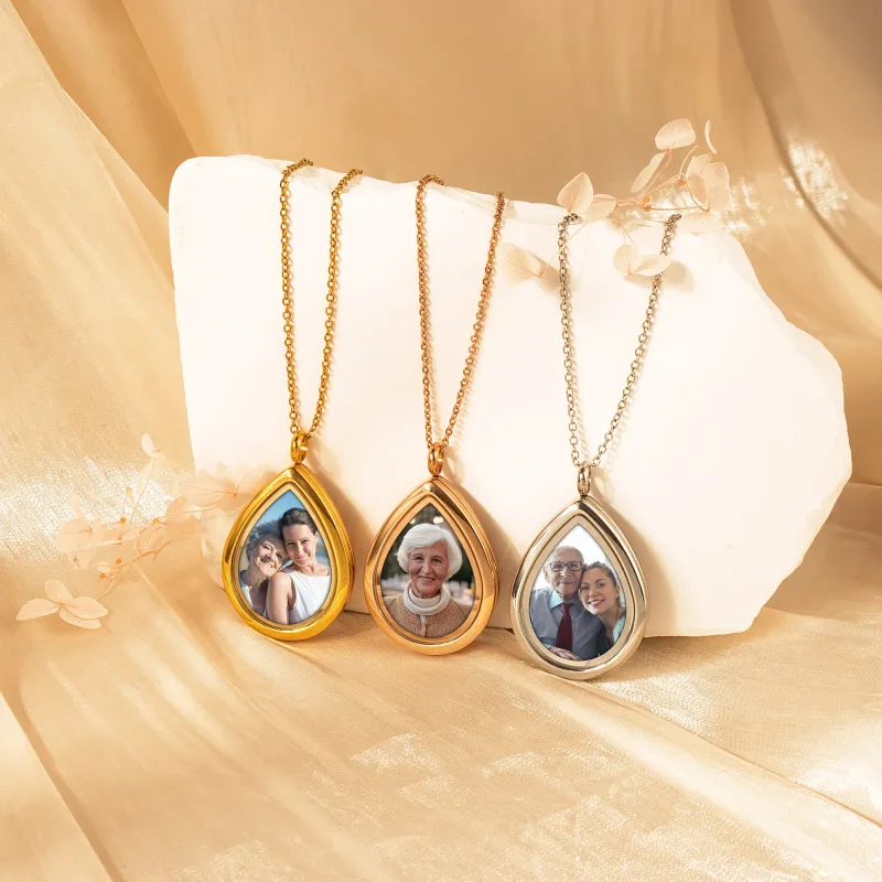 Teardrop Glass Photo Locket Necklace sold by Anavia