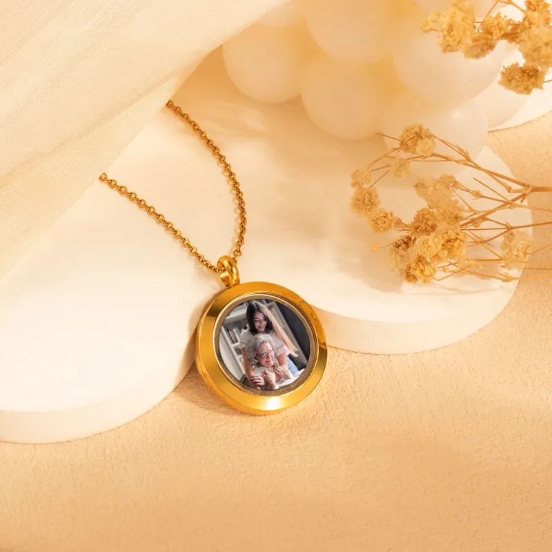 Glass Round Photo Locket Necklace sold by Anavia