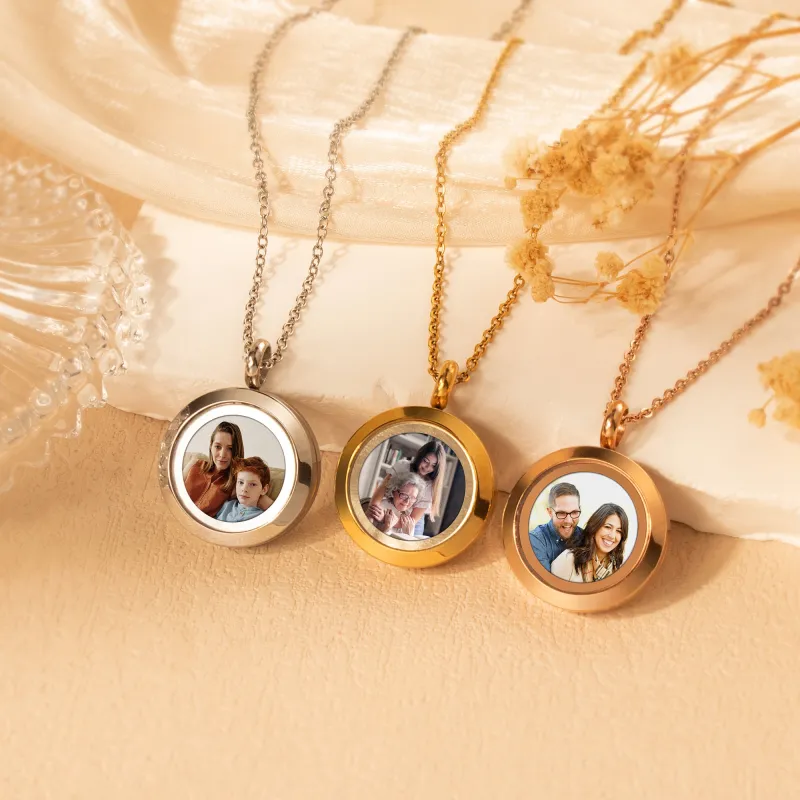 Glass Round Photo Locket Necklace sold by Anavia