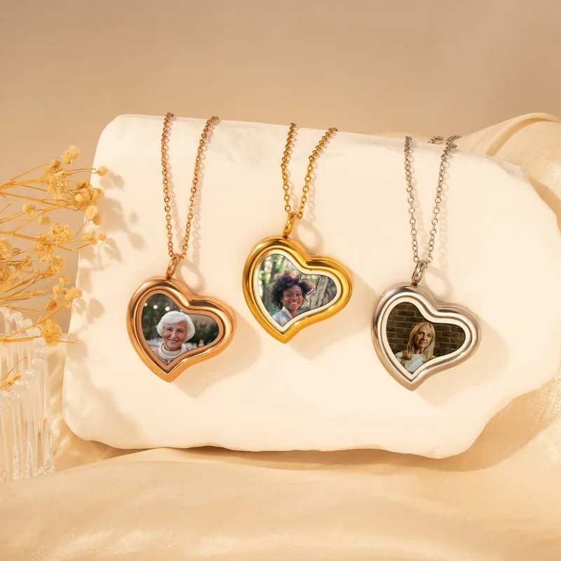 Glass Sideways Heart Photo Locket Necklace sold by Anavia