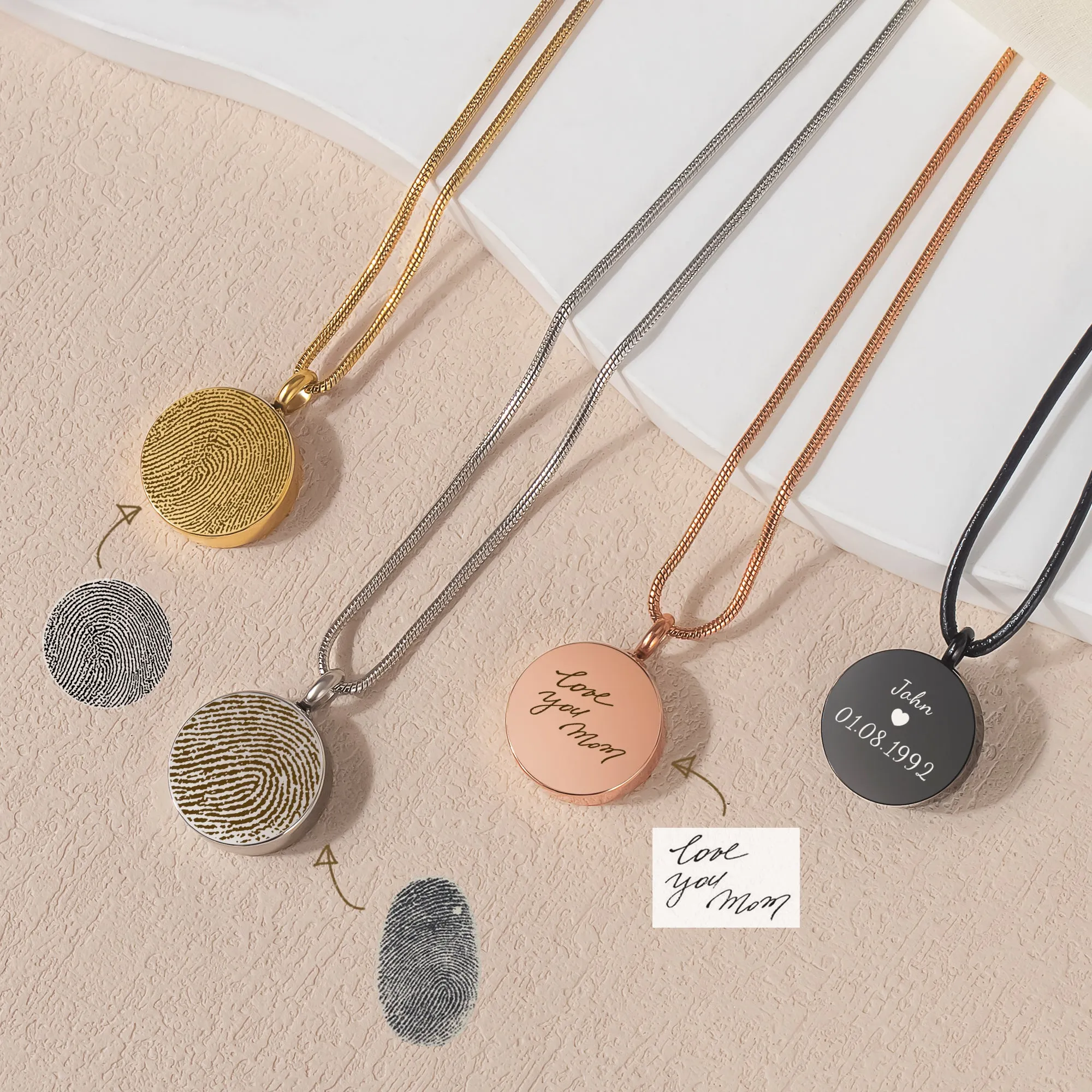 Custom Fingerprint and Handwriting Round Memorial Necklace sold by Anavia product image thumbnail 5