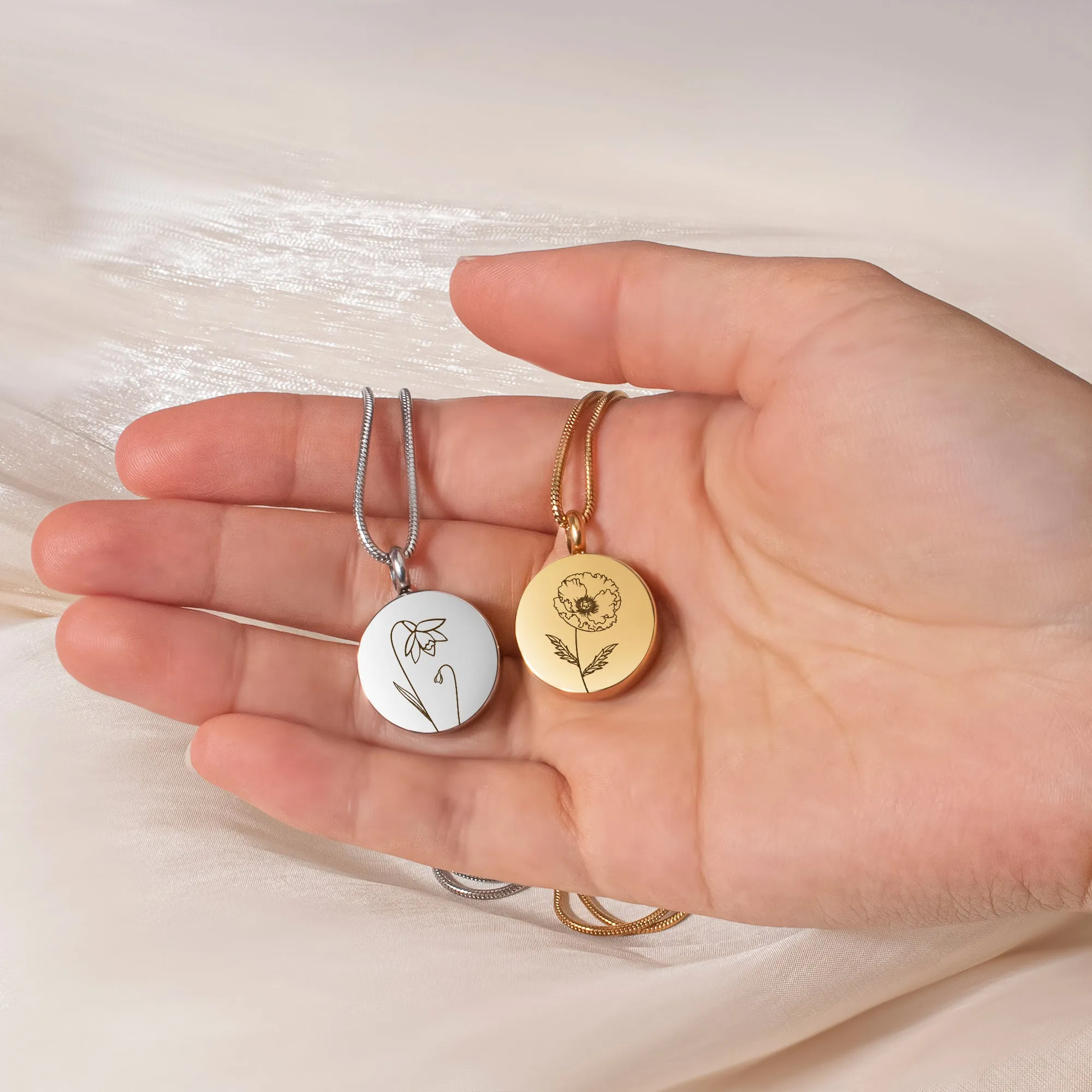 Classic Round Birth Flower Memorial Necklace sold by Anavia product image thumbnail 3
