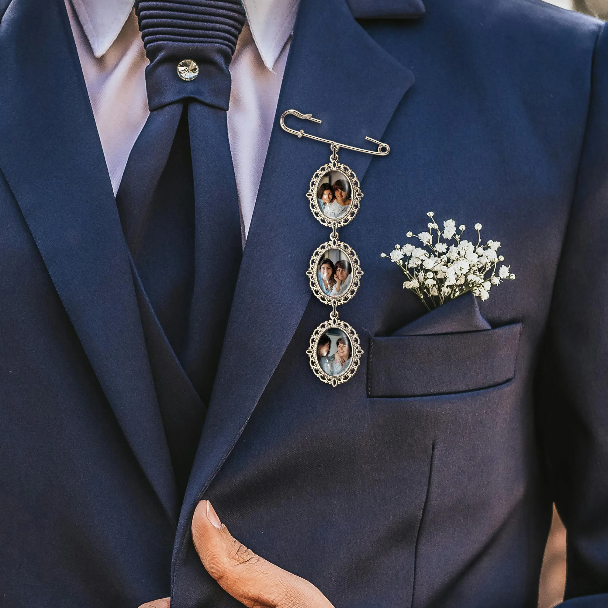 Vertical Oval Vintage Wedding Photo Brooch Pin sold by Anavia product image thumbnail 5