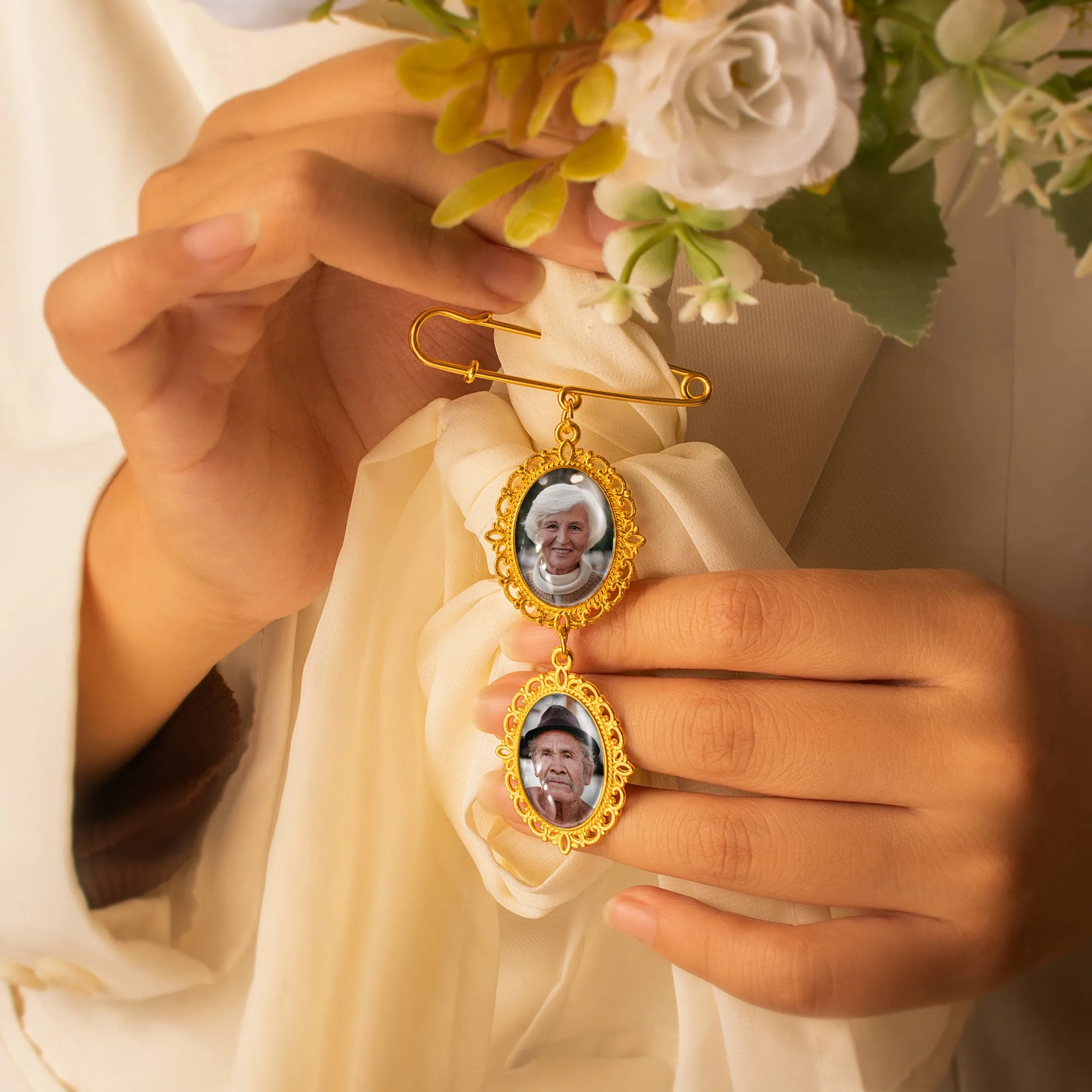 Vertical Oval Vintage Wedding Photo Brooch Pin sold by Anavia product image thumbnail 2