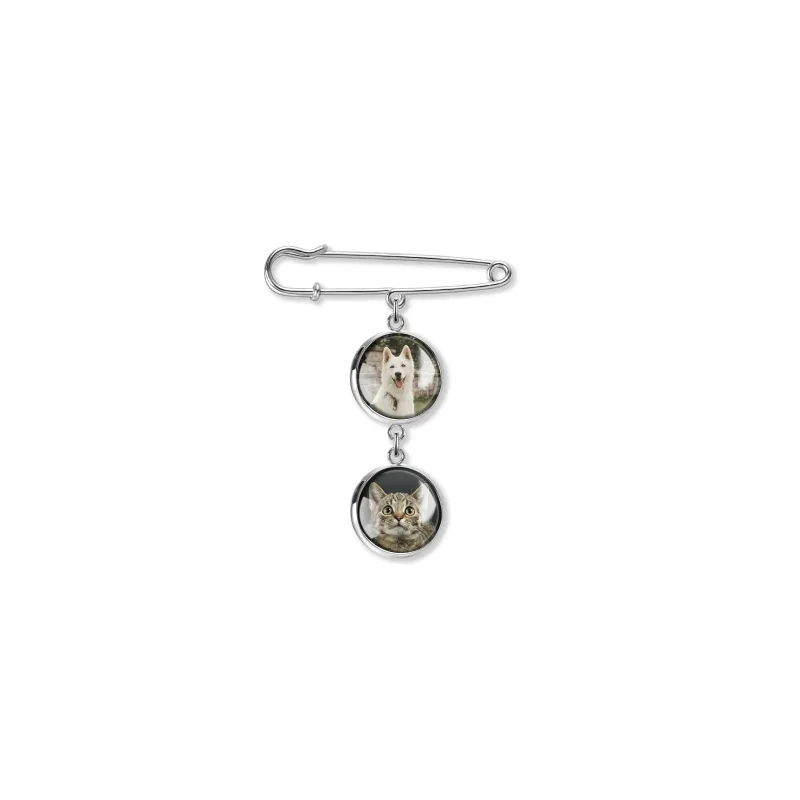 Vertical Round Pet Memorial Photo Brooch Pin made by Anavia