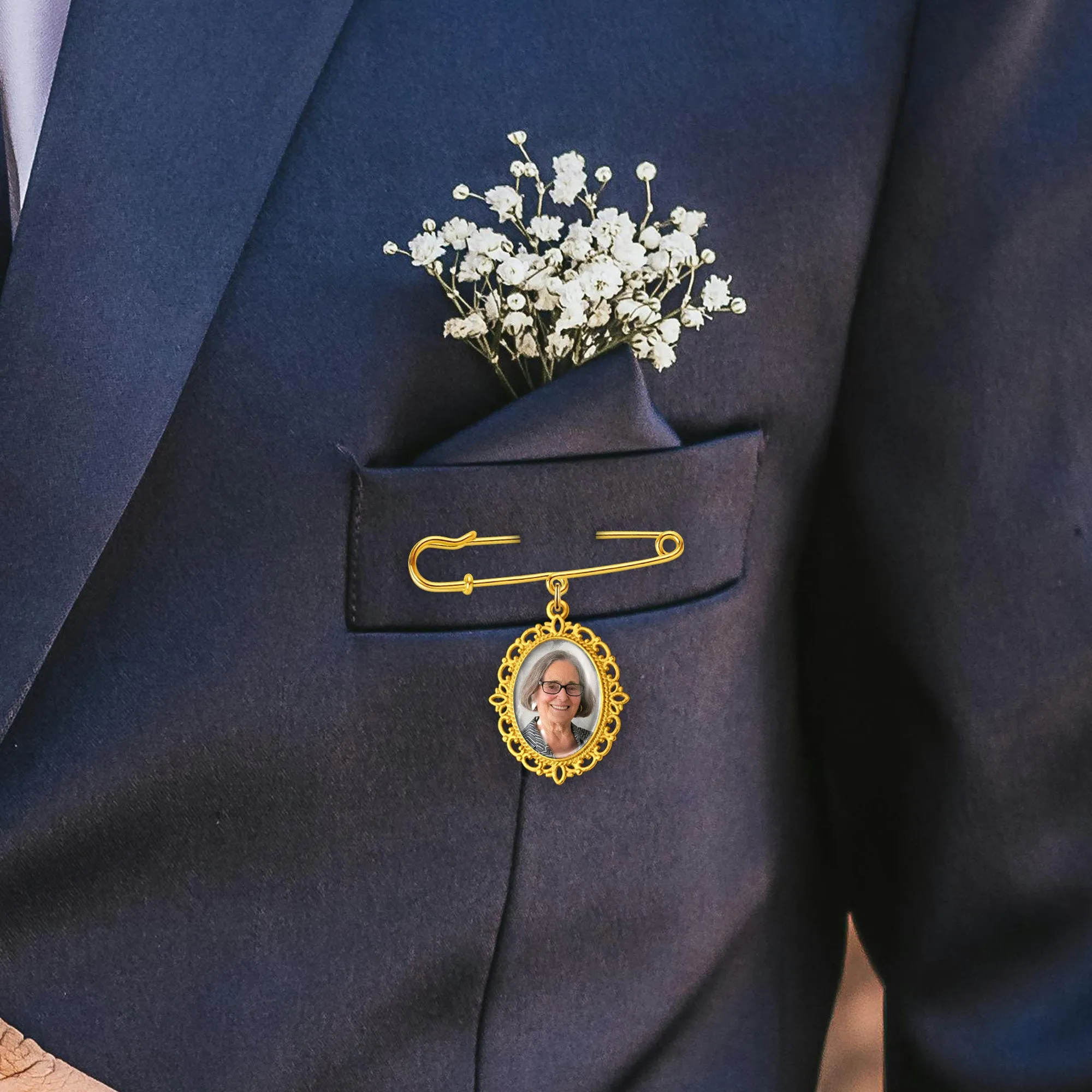 Horizontal Oval Wedding Photo Brooch Pin sold by Anavia product image thumbnail 3