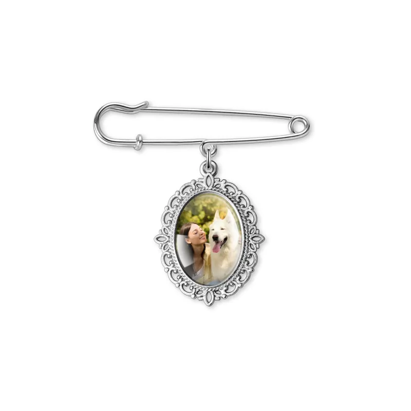 Vertical Pet Memorial Oval Photo Brooch Pin made by Anavia