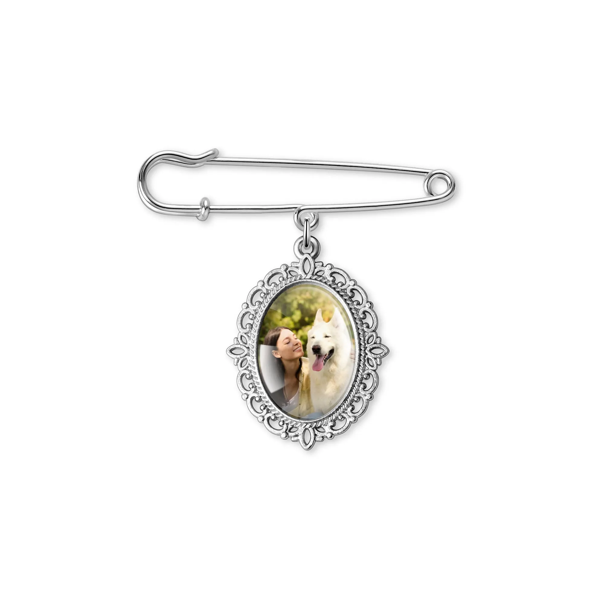 Vertical Pet Memorial Oval Photo Brooch Pin sold by Anavia