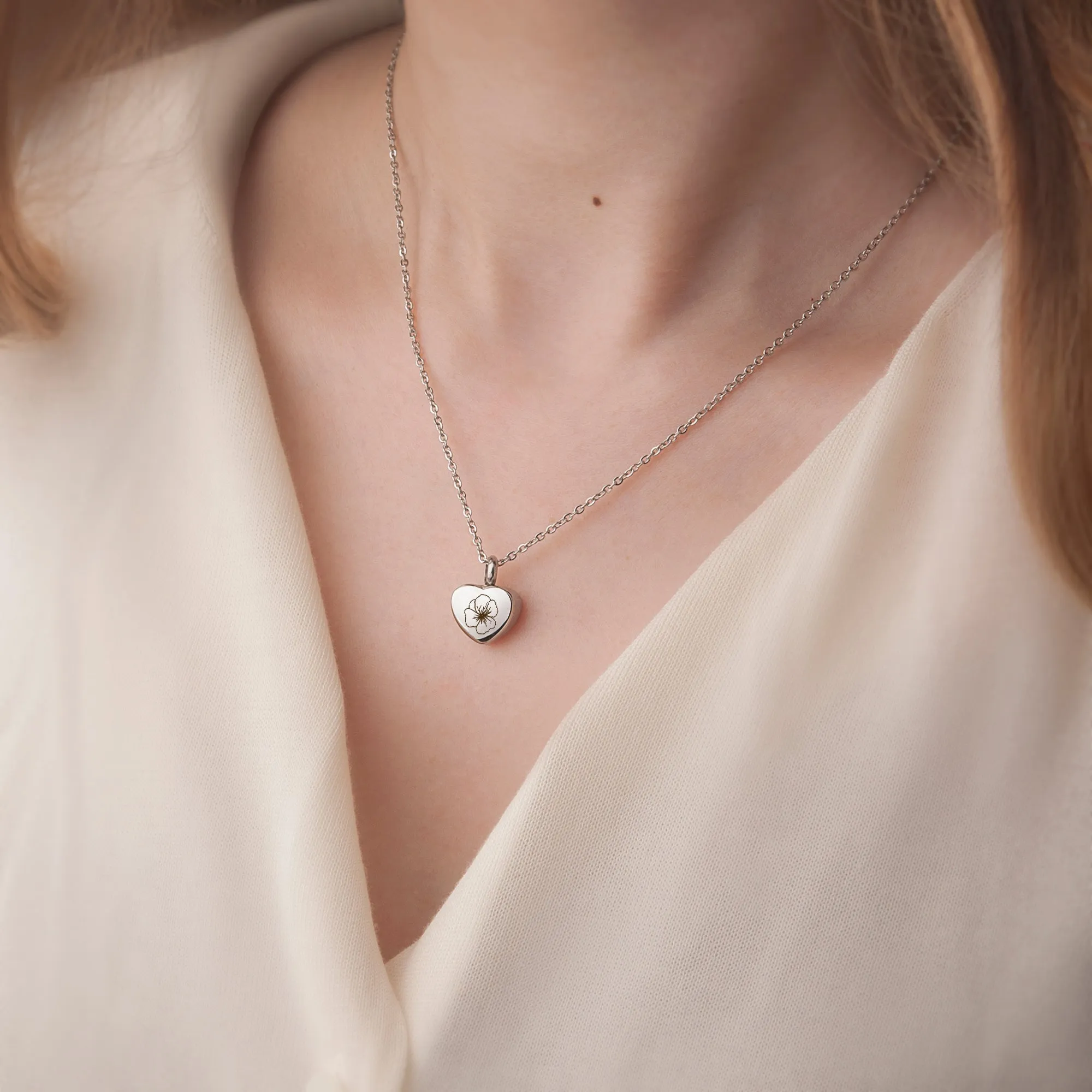 Birth Flower Mini Heart Memorial Necklace sold by Anavia product image thumbnail 2