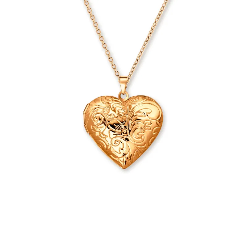 Plant Pattern Heart Photo Locket made by Anavia