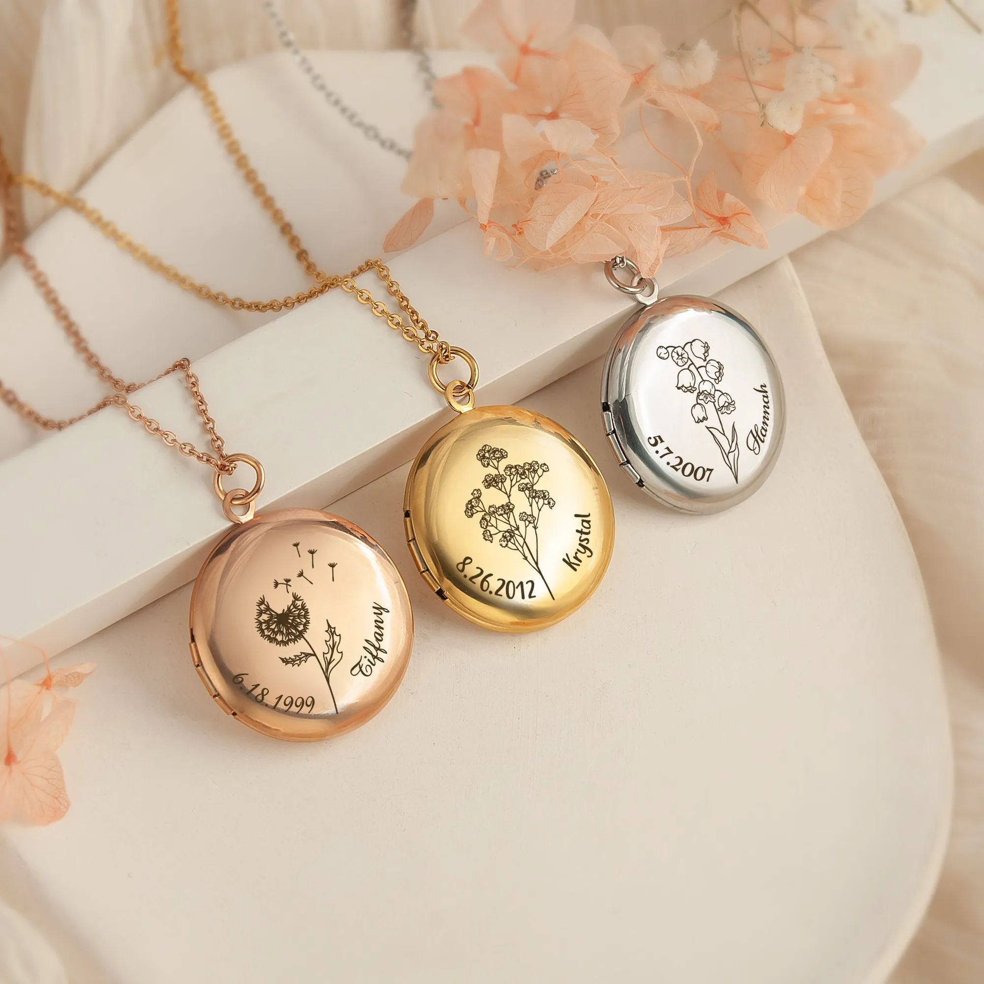 Birth Flower Memorial Photo Locket Necklace sold by Anavia product image thumbnail 5