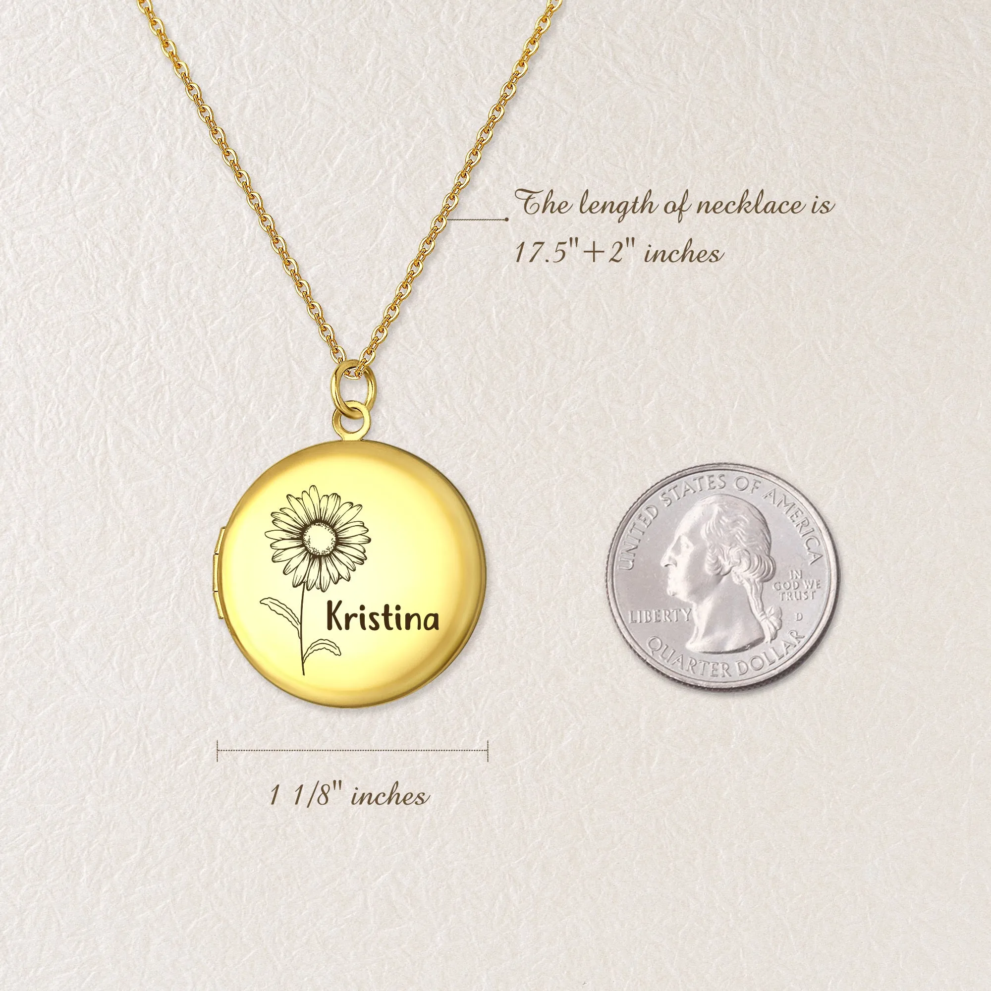 Birth Flower and Name Photo Locket Memorial Necklace sold by Anavia product image thumbnail 4