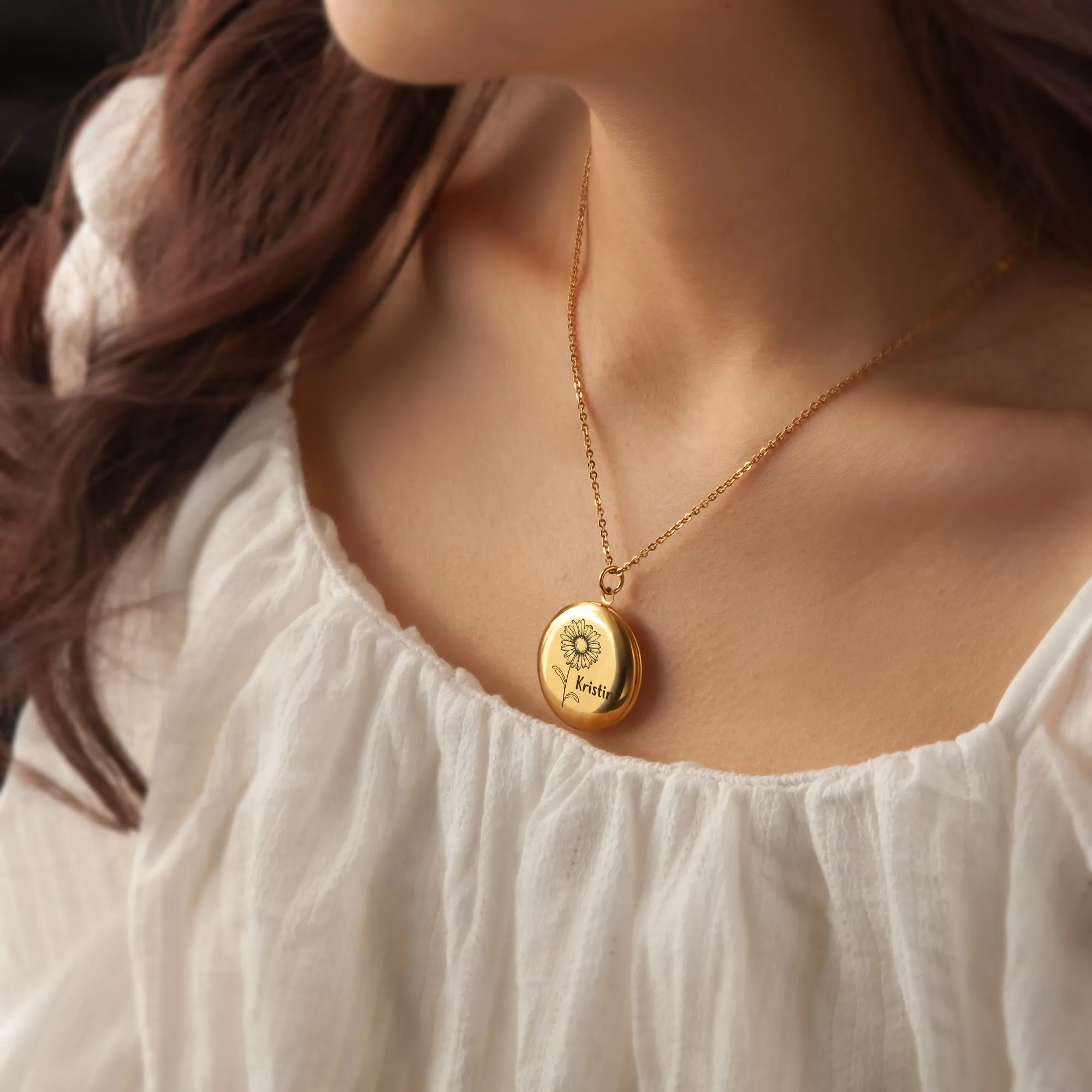 Birth Flower and Name Photo Locket Memorial Necklace sold by Anavia product image thumbnail 2