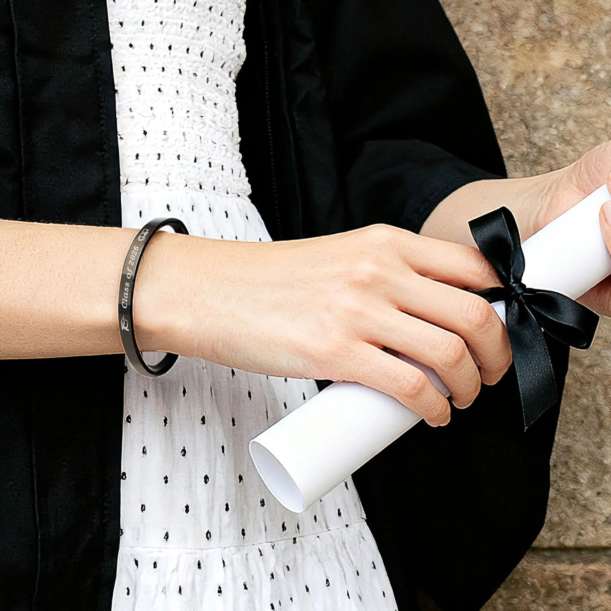 Black Motivational Graduation Cuff Bangle sold by Anavia product image thumbnail 2