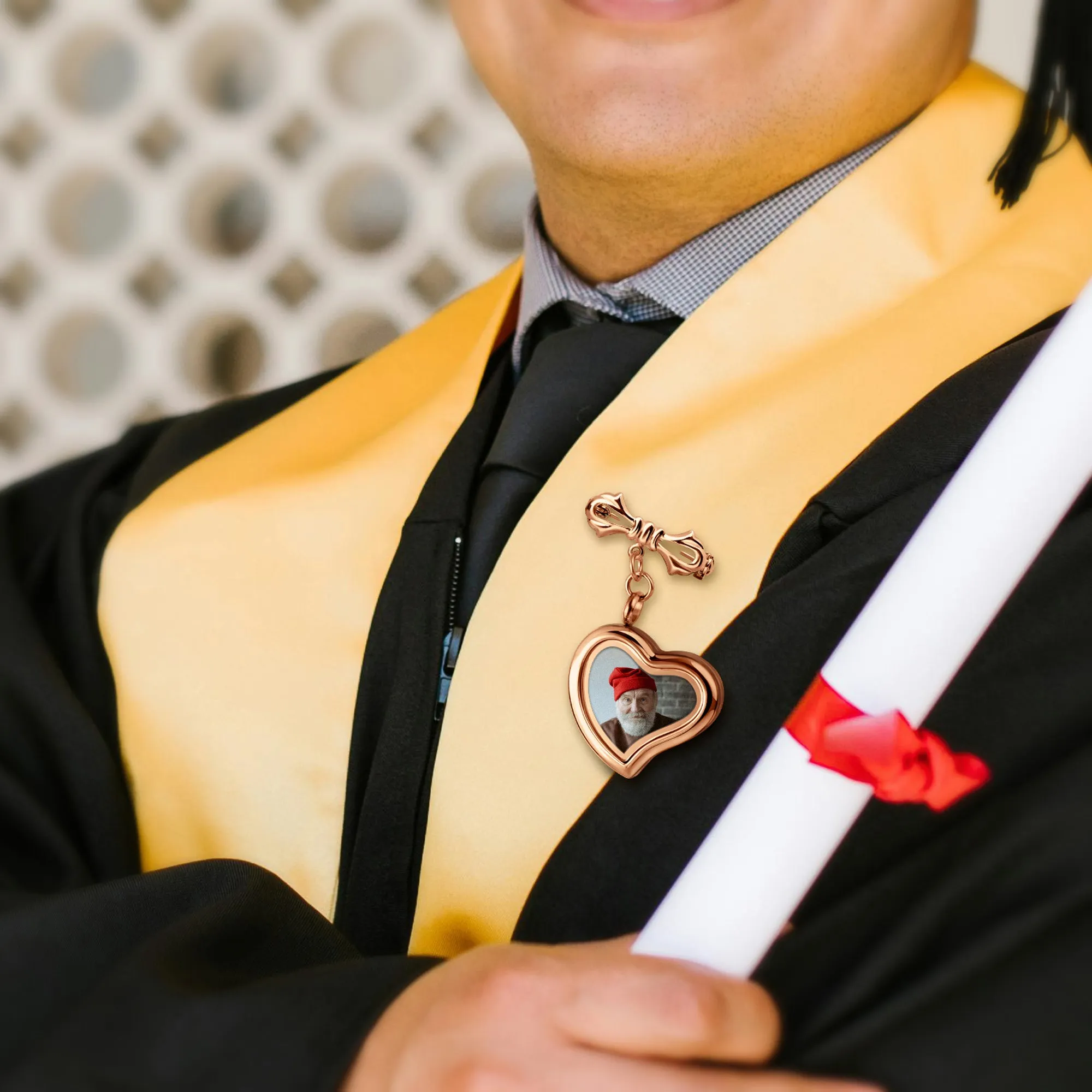 Glass Sideways Heart Graduation Photo Locket Brooch Pin sold by Anavia product image thumbnail 5