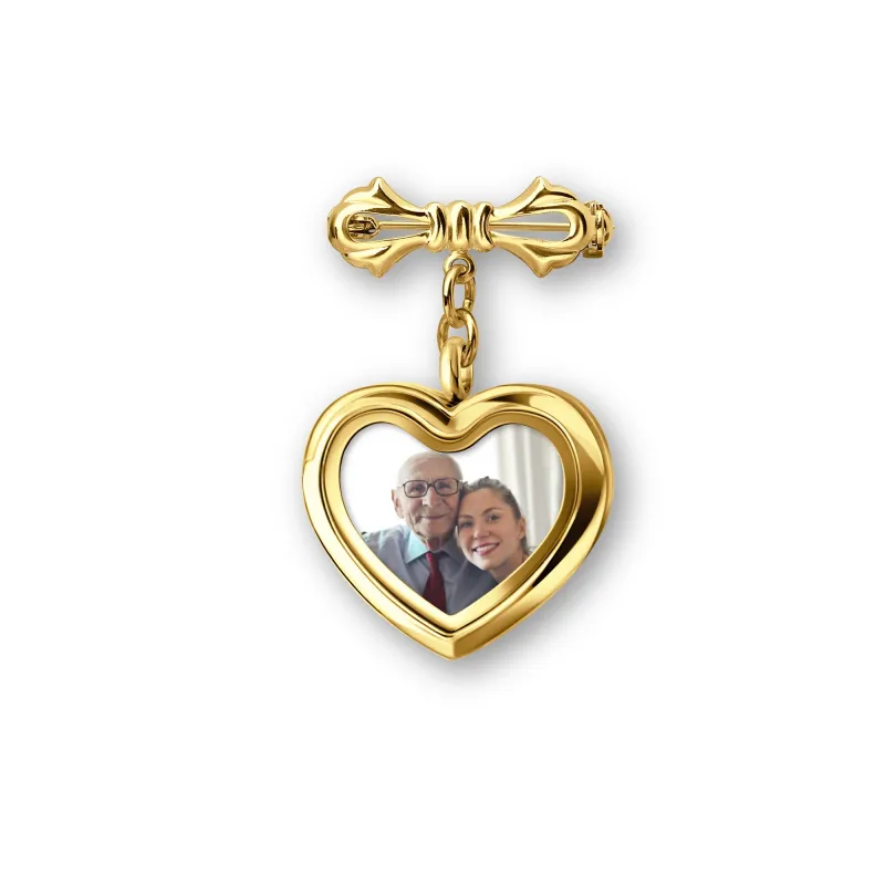 Glass Heart Wedding Photo Locket Brooch Pin made by Anavia