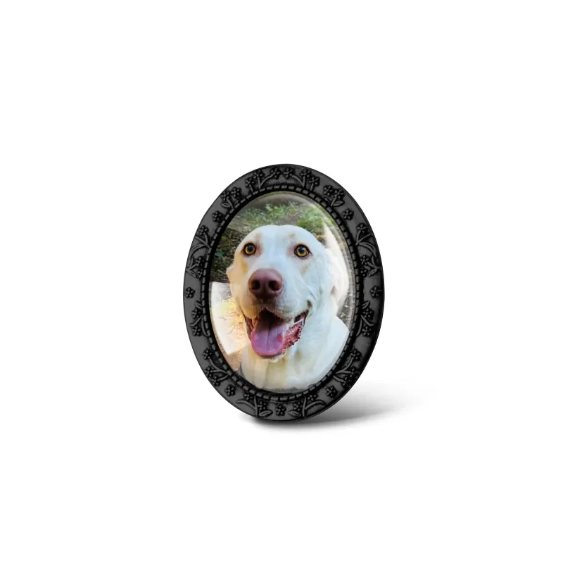 Vintage Oval Floral Pet Memorial Photo Brooch made by Anavia