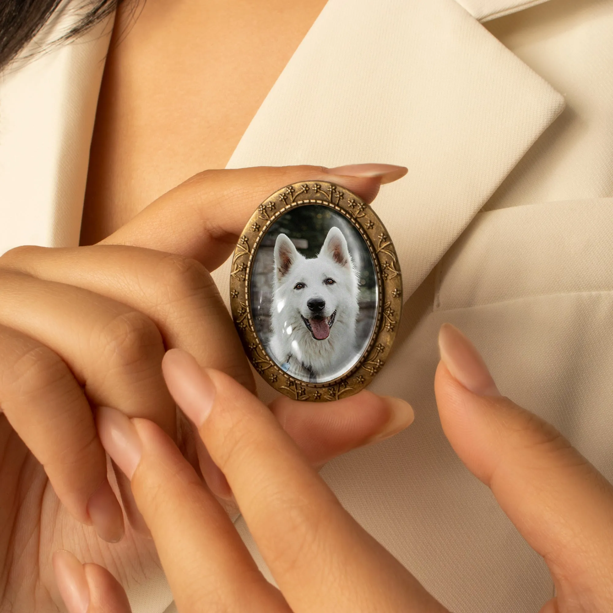 Vintage Oval Floral Pet Memorial Photo Brooch sold by Anavia product image thumbnail 2