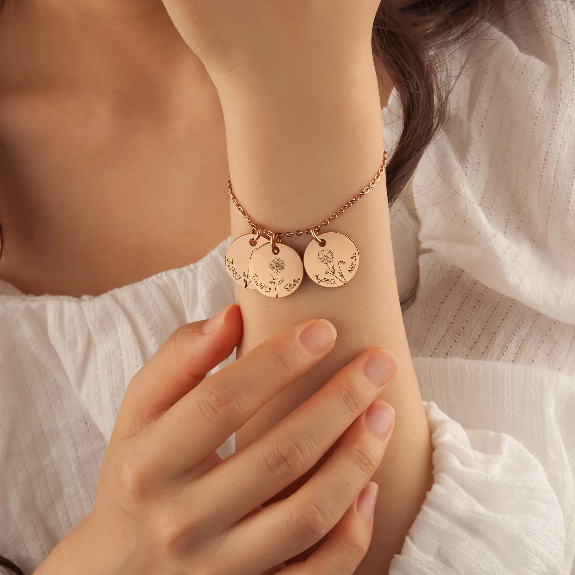 Custom Memorial Birth Flower Bracelet sold by Anavia product image thumbnail 2