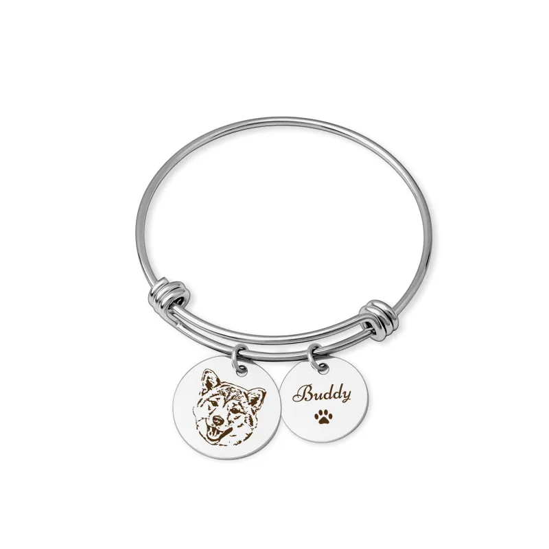 Pet Portrait Charm Adjustable Bangle made by Anavia