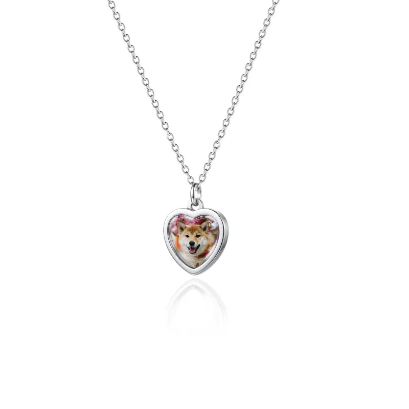 Heart Pet Photo Necklace with Glass Dome Cab made by Anavia