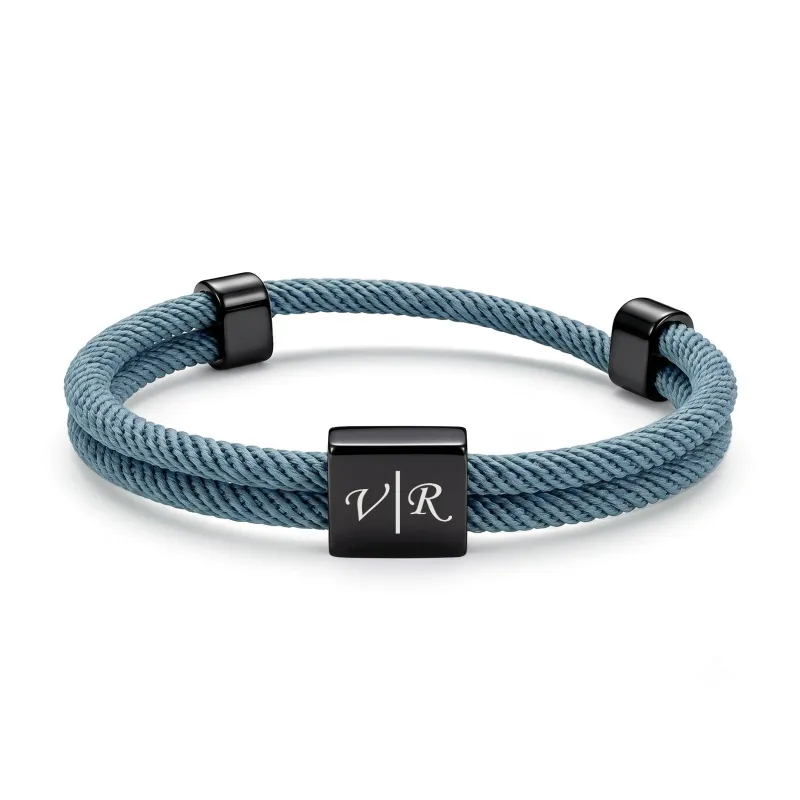 Custom Engraved Men's Adjustable Rope Bracelet made by Anavia