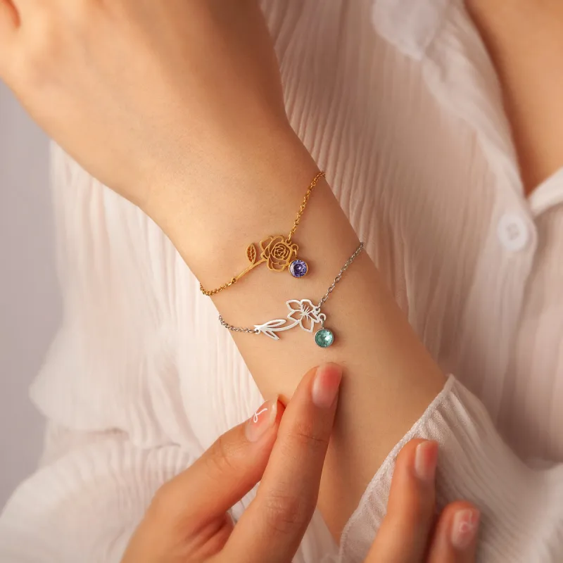 Birth Flower and Birth Stone Bracelet sold by Anavia