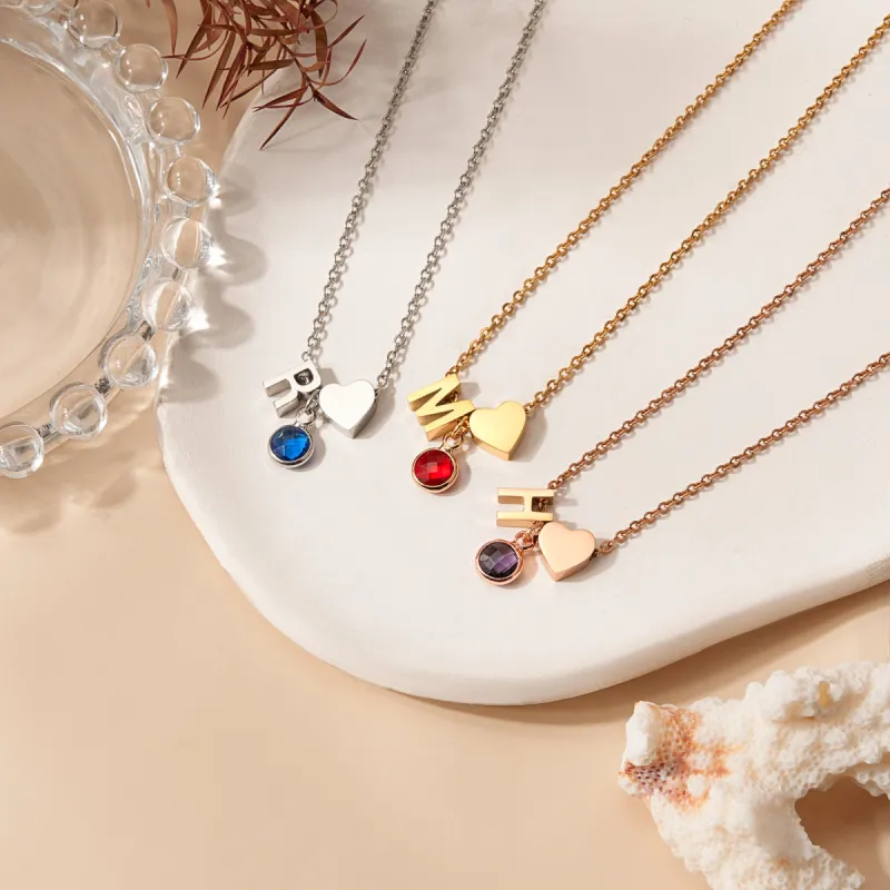 Custom Initial and Birthstone Charm Necklace sold by Anavia