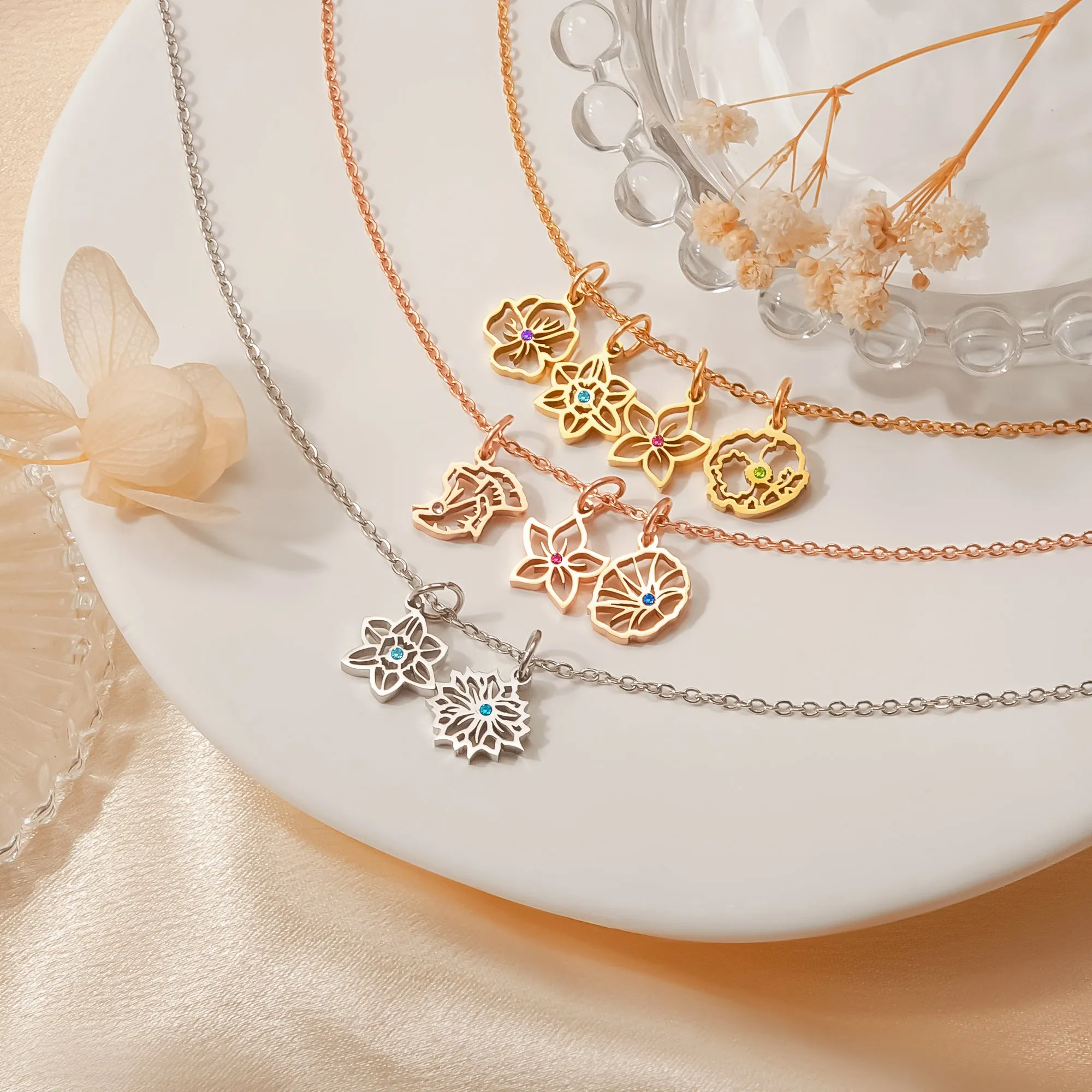 Custom Birth Flower and Birthstone Charm Necklace sold by Anavia product image thumbnail 5