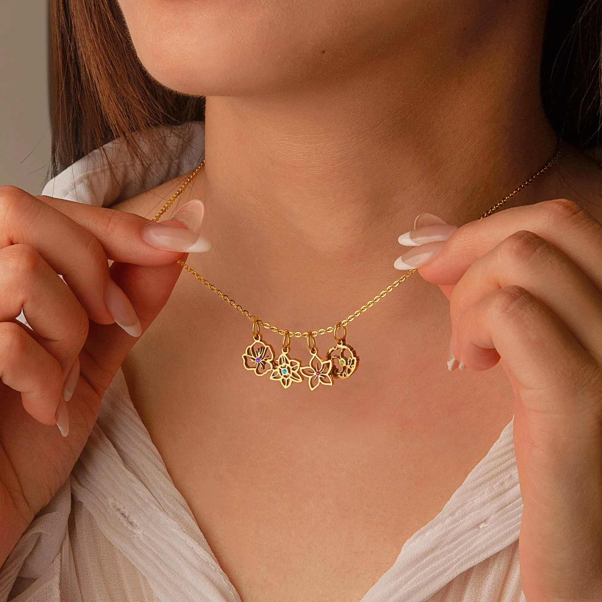 Custom Birth Flower and Birthstone Charm Necklace sold by Anavia product image thumbnail 2