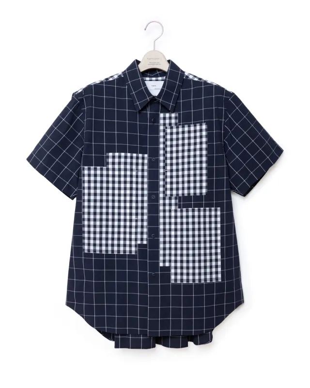 Patchwork Pocket Short-Sleeved Shirt - Nv x Gingham made by Fumito Ganryu