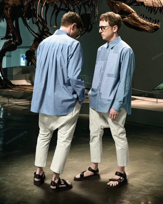 Patchwork Pocket Shirt - Stripe x Sax made by Fumito Ganryu