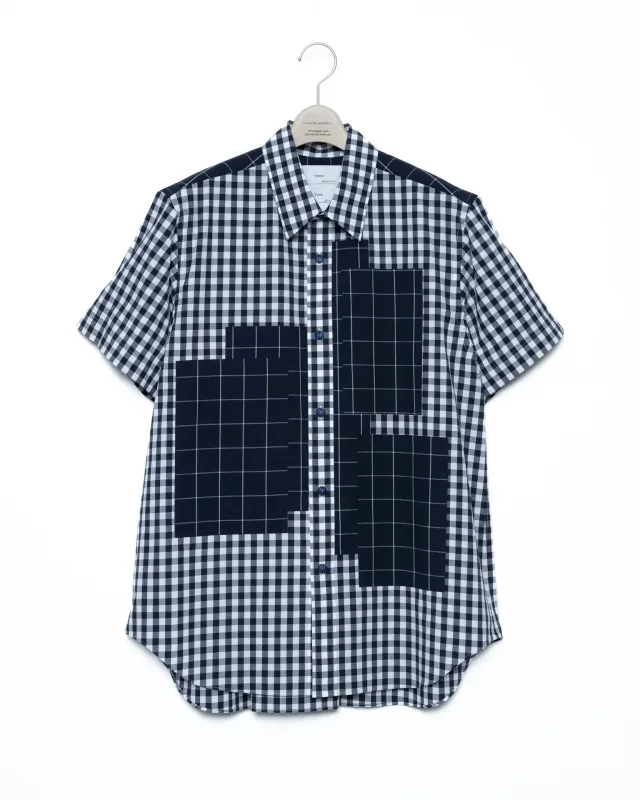 Patchwork Pocket Short-Sleeved Shirt - Gingham x Nv made by Fumito Ganryu