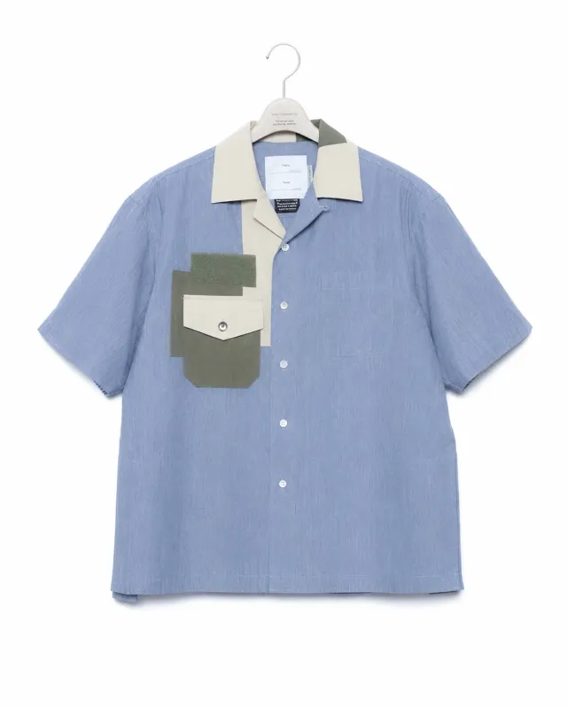 Patchwork Open Collar Shirt - Sax x Bg made by Fumito Ganryu