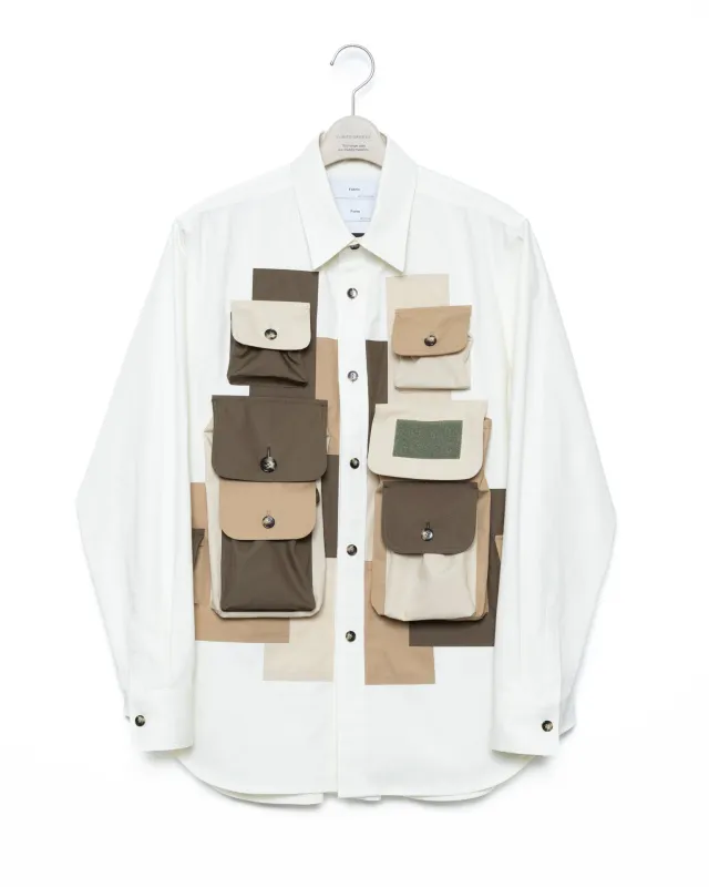 3D Camouflage 8-Pocket Patchwork Shirt - Ecru x Beige made by Fumito Ganryu