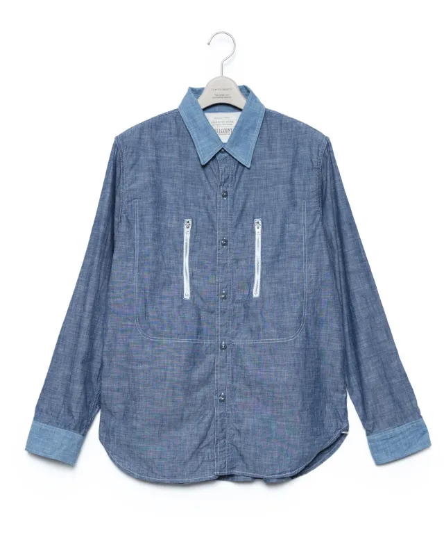 Watteau Gathered Ventilated Pocket Shirt - L.Indigo x Lg made by Fumito Ganryu