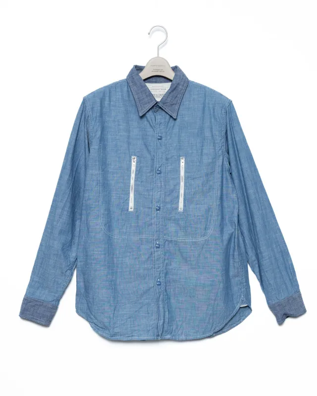 Watteau Gathered Ventilated Pocket Shirt - Indigo x L.Lg made by Fumito Ganryu