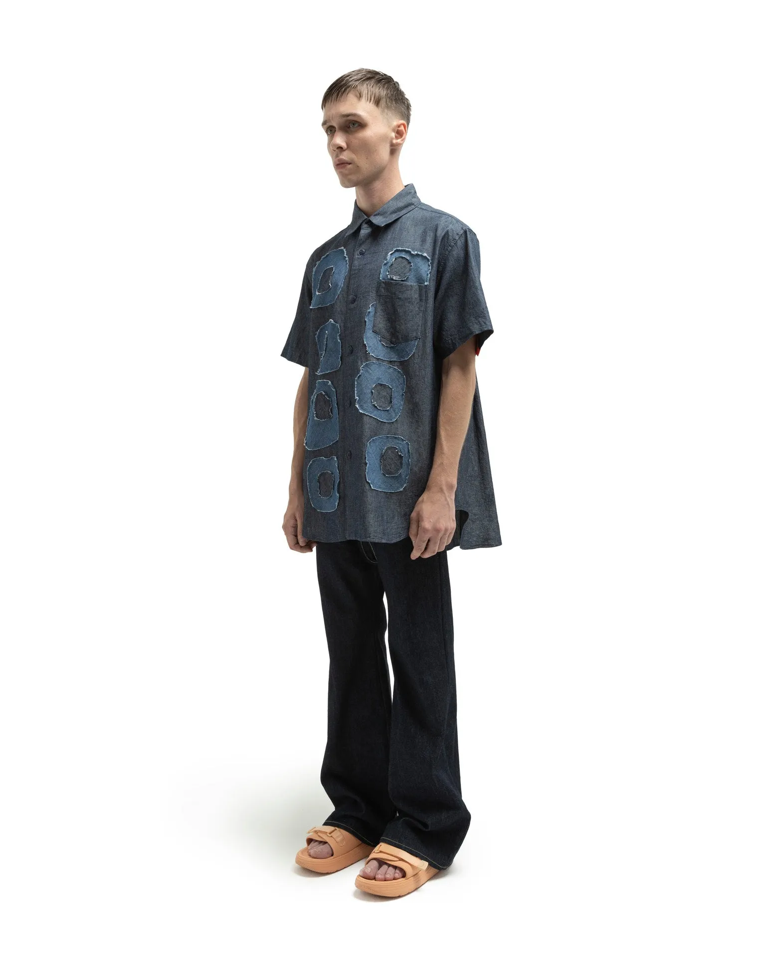 Pattern Patchwork Chambray Shirt - Indigo X Light Indigo sold by Fumito Ganryu product image thumbnail 3