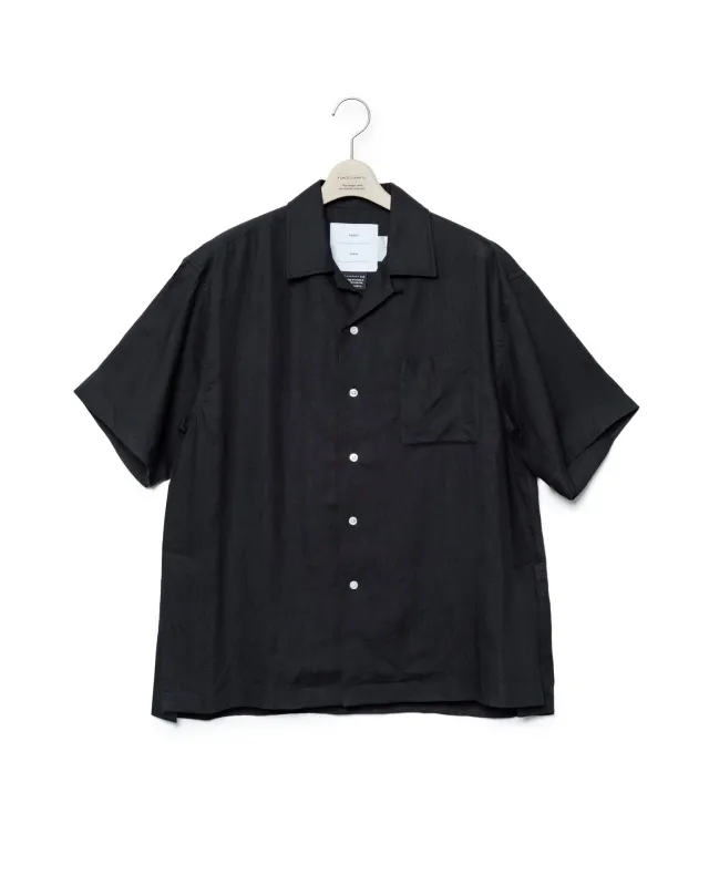 Side Vents Op Collar Linen Shirt - Black made by Fumito Ganryu