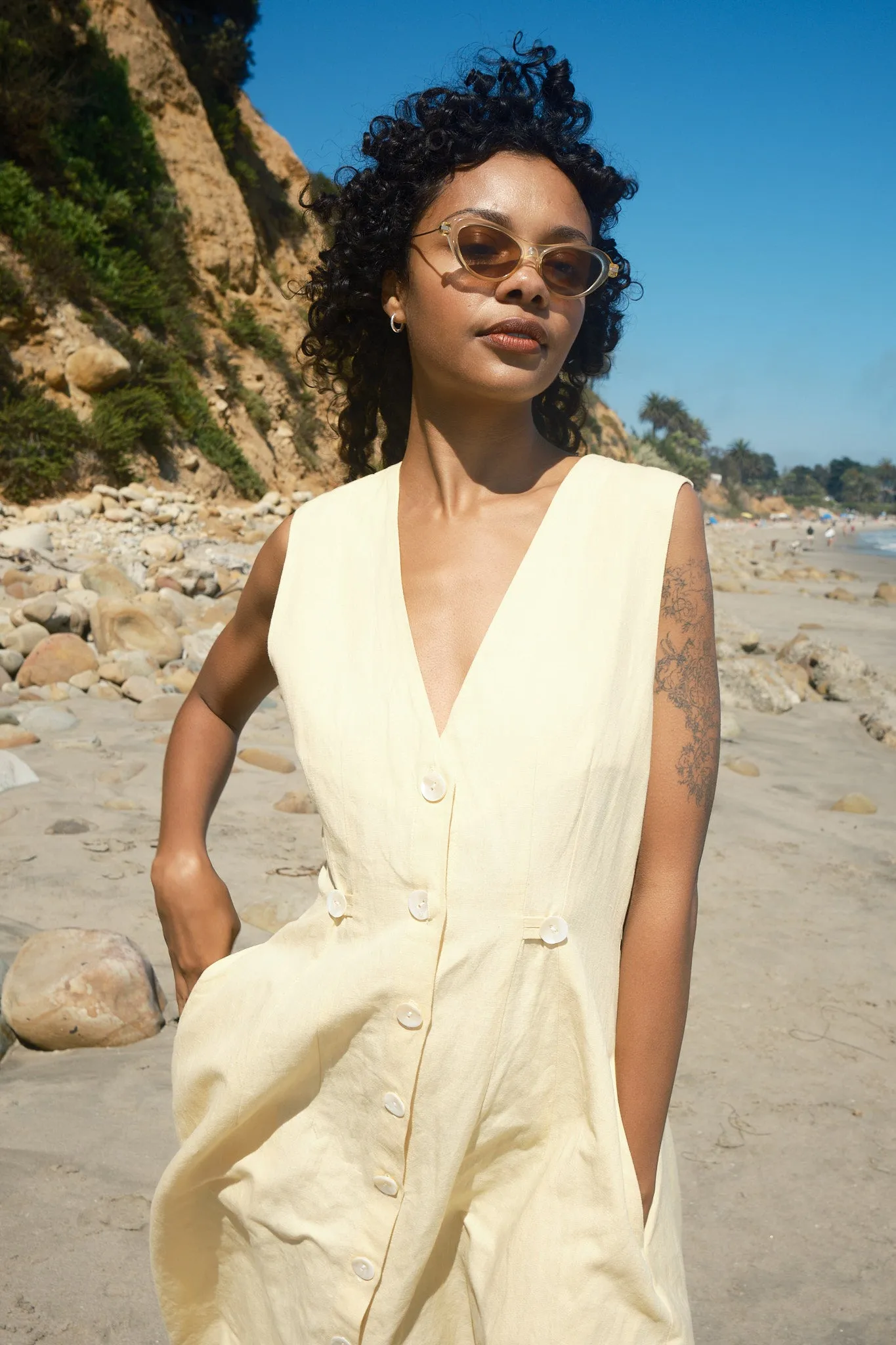 Sleeveless Baroness Cotton/Linen Dress - Butter sold by Nikki Chasin product image thumbnail 2