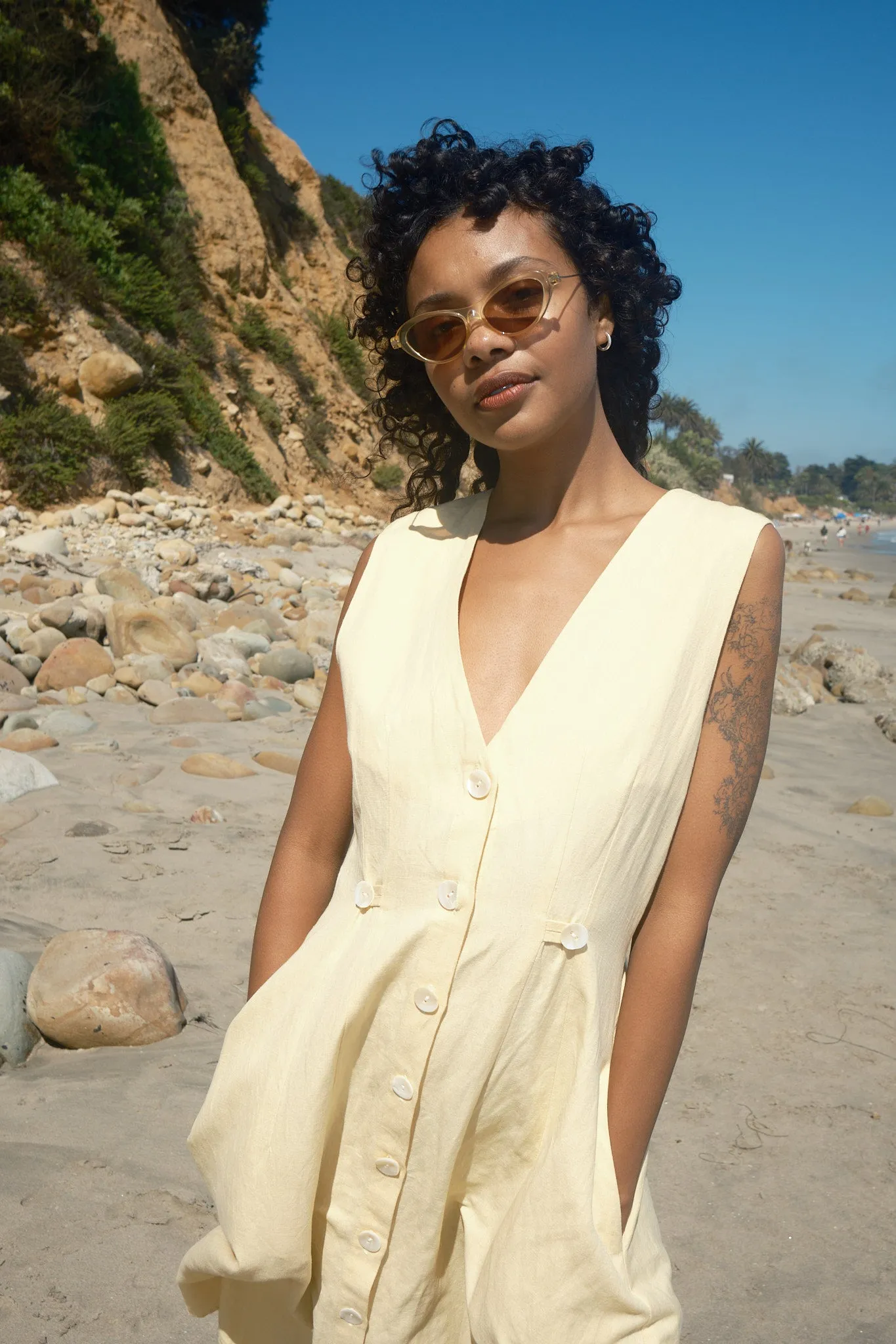 Sleeveless Baroness Cotton/Linen Dress - Butter sold by Nikki Chasin product image thumbnail 3