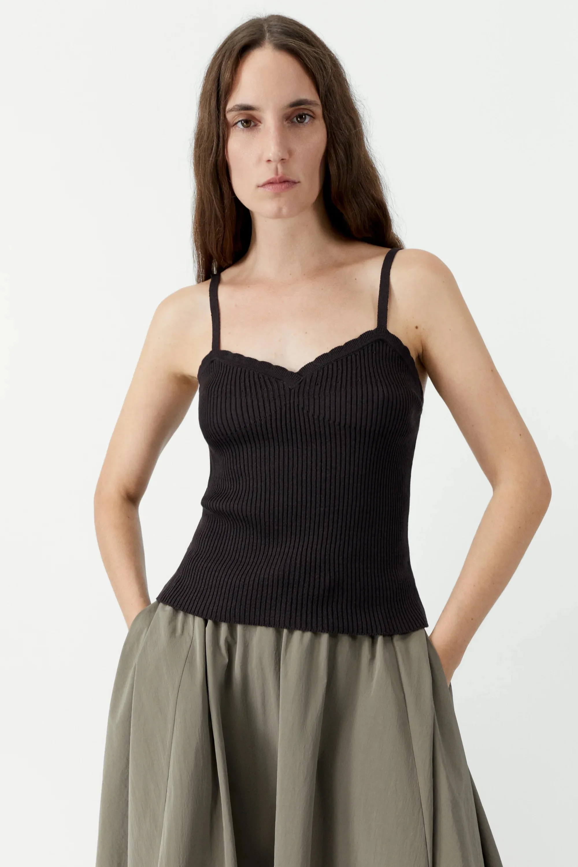 Cotton & Silk Ribbed Tank Top - Black sold by Nikki Chasin