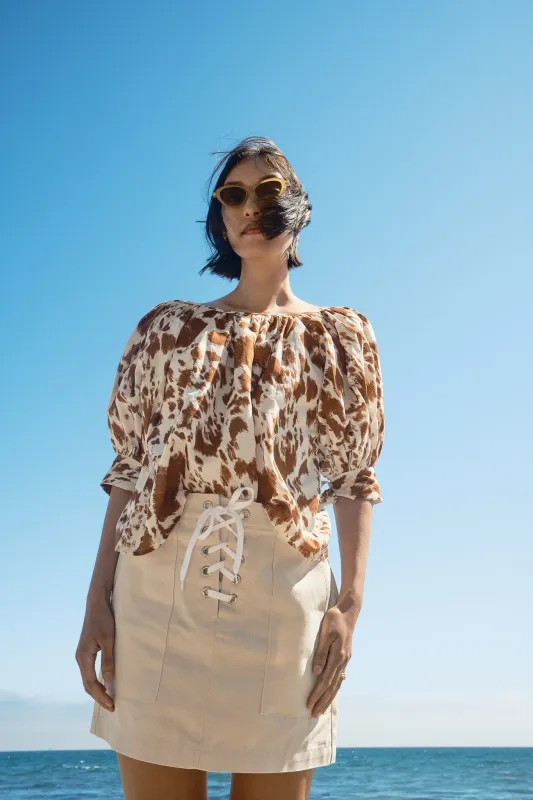 Juli Top Puff Sleeve Top -  Cow Print made by Nikki Chasin