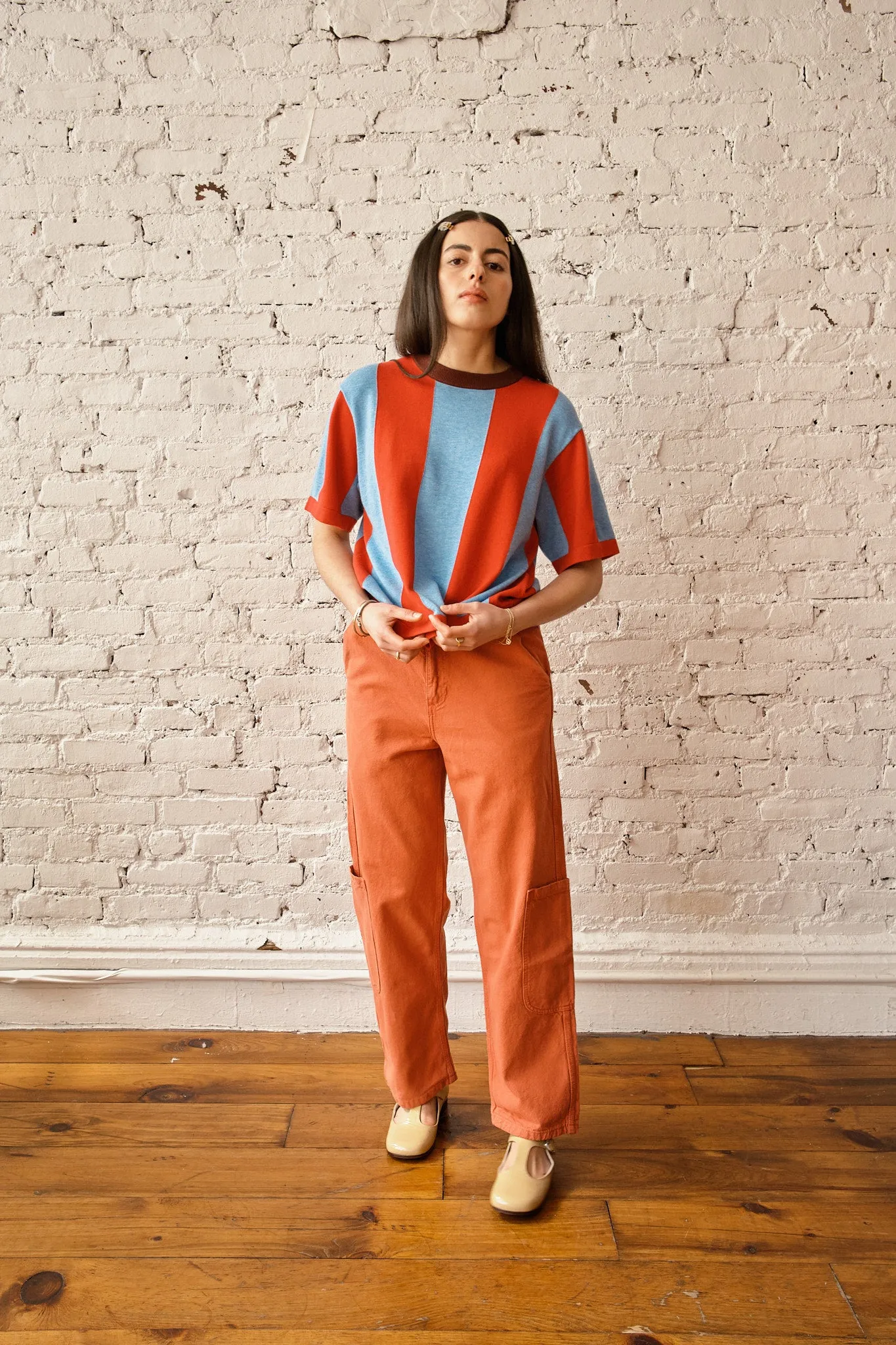 Sawyer Vertical Stripe Sweater Tee - Cherry/Powder sold by Nikki Chasin product image thumbnail 5