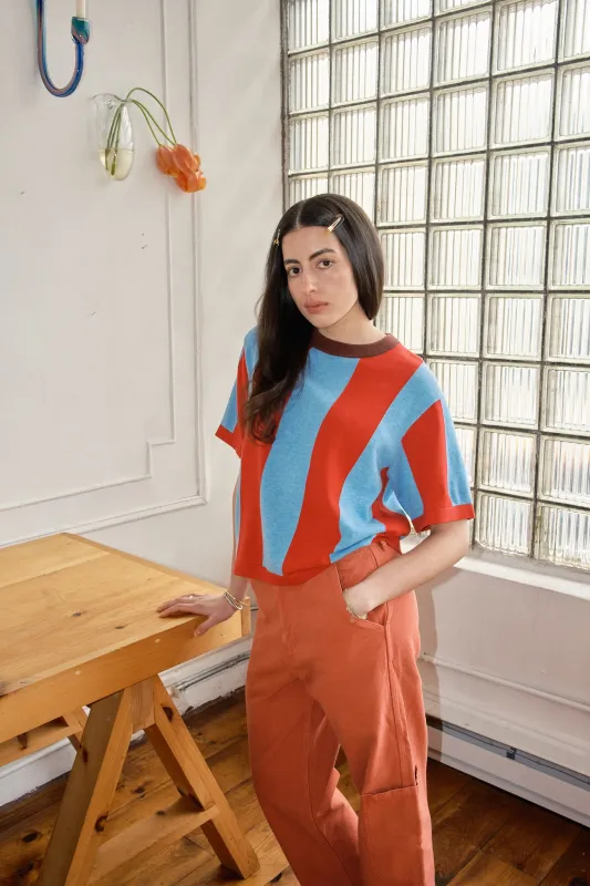 Sawyer Vertical Stripe Sweater Tee - Cherry/Powder made by Nikki Chasin