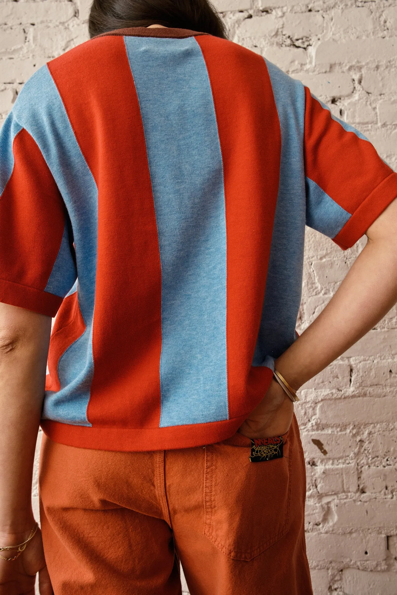 Sawyer Vertical Stripe Sweater Tee - Cherry/Powder sold by Nikki Chasin product image thumbnail 2