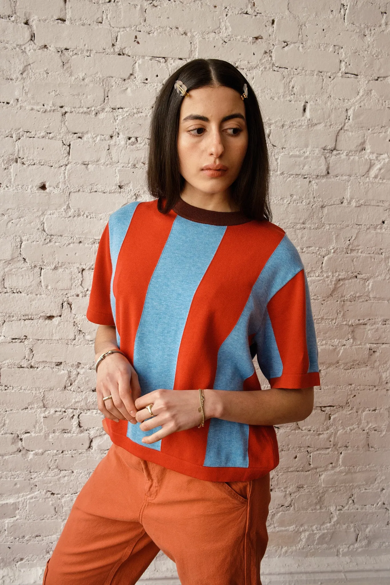 Sawyer Vertical Stripe Sweater Tee - Cherry/Powder sold by Nikki Chasin product image thumbnail 3