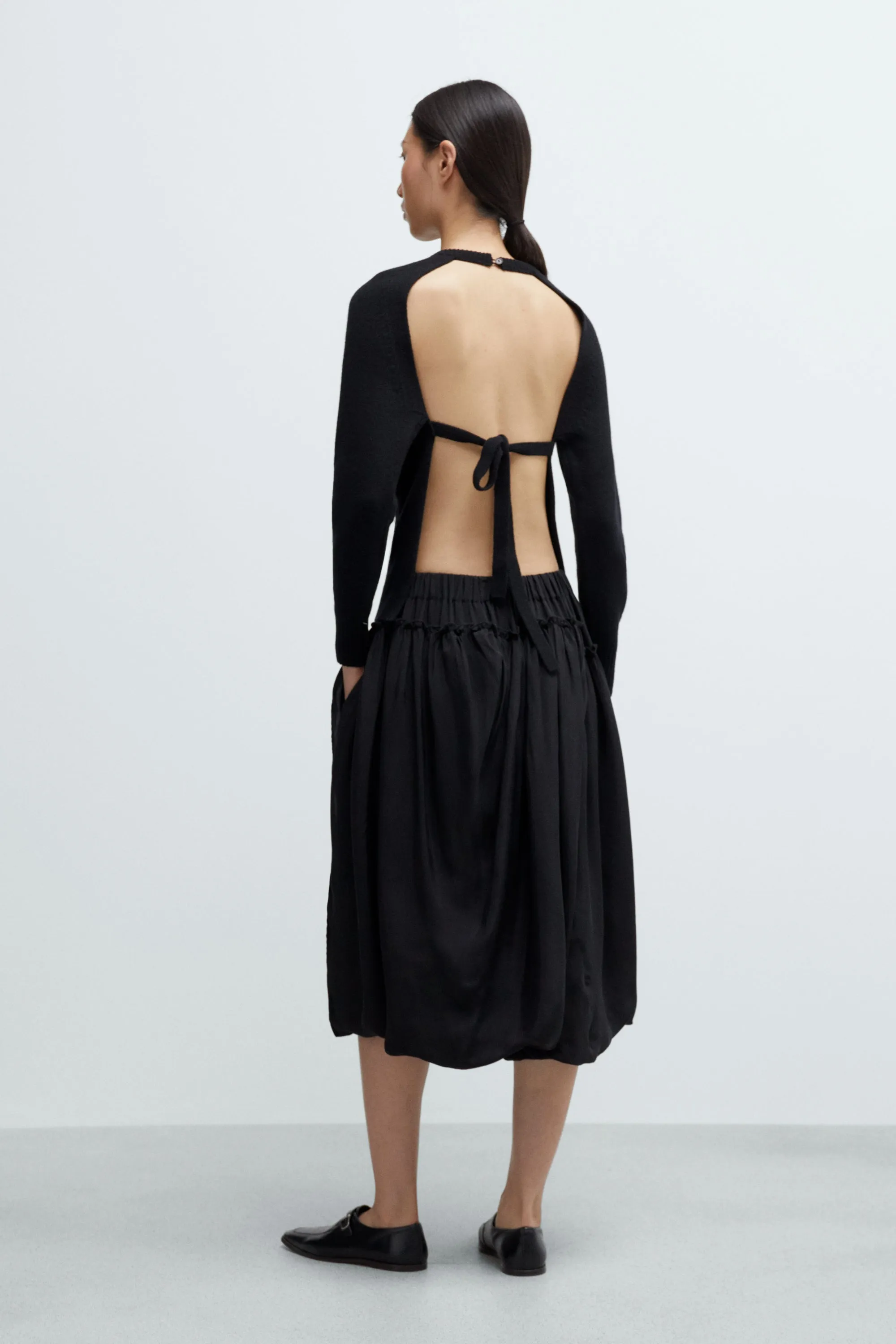 Merino Wool Open Back Cardigan - Black sold by Nikki Chasin