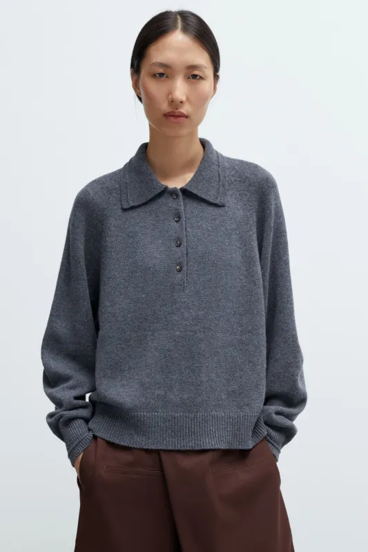 Merino Wool Polo Sweater - Grey made by Cordera