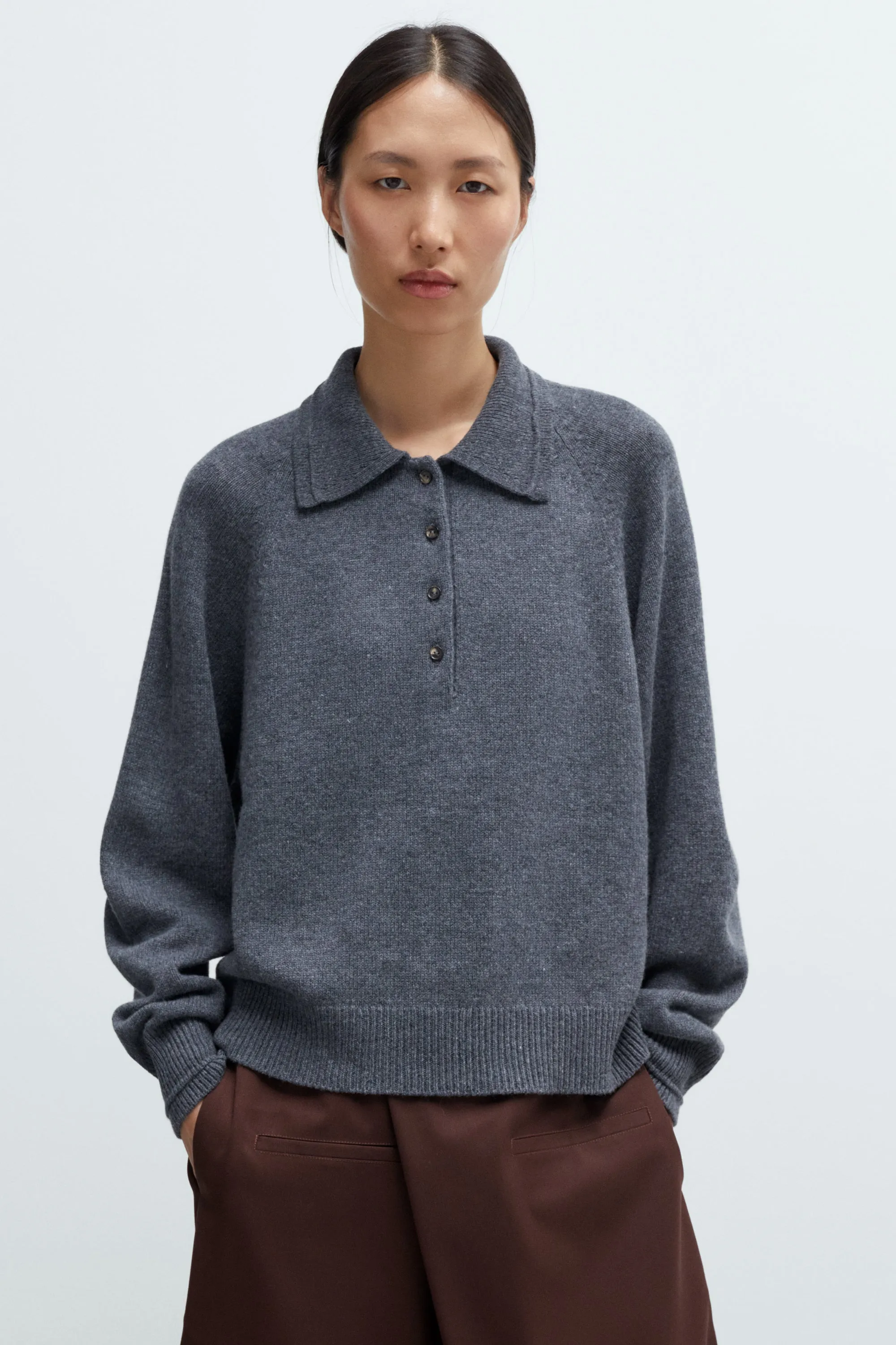 Merino Wool Polo Sweater - Grey sold by Nikki Chasin